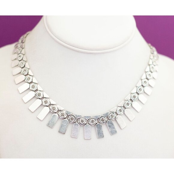 Vintage Stylish Antique Silver Tone Mid Century Necklace 18 inch - V11 - Picture 2 of 3